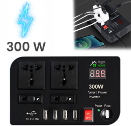 Invertor Auto 300W GlowforHome 4 Porturi USB A 4.1A 2 Prize EU iesire 230V Romania Protectie Suprasarcina si Supraincalzire Portabil U 