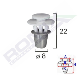 Clips Fixare Elemente Exterioare Pentru Seat Vw 8X22Mm - Alb Set 10 Buc 