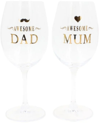 Set 2 pahare vin cristal ecologic 440 ml Nekupto - Awesome Dad & Awesome Mum 