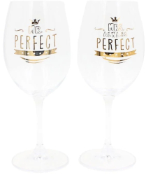 Set 2 pahare vin cristal ecologic 440 ml Nekupto - Mr. Perfect si Mrs. Always Perfect 