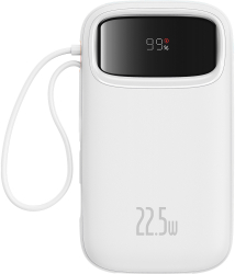 Acumulator extern Baseus Qpow2 10.000 mAh cablu dual USB-C si Lightning incorporat Incarcare rapida 22.5W Digital Display Alb 