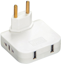 Adaptor Triplu Rotativ 180° cu 2 Prize si 2 Porturi USB Techstar® 2500W Alb - Ideal pentru Spatii Inguste 