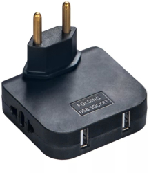 Adaptor Triplu Rotativ 180° cu 2 Prize si 2 Porturi USB Techstar® 2500W Negru - Ideal pentru Spatii Inguste 