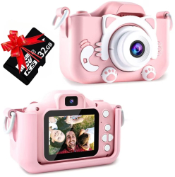 Aparat Foto Digital pentru Copii HD 1080P Display IPS cu Protectie pentru Ochi Cablu USB Ecran 2.0 inch 600 mAh Roz 