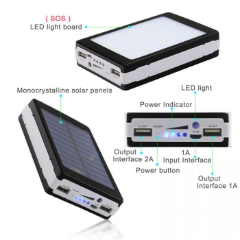 Baterie externa - Power Bank MRG P-187 20000mAh Incarcare Solara Lanterna 20 LED 
