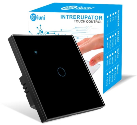 Intrerupator smart touch WiFi Sticla securizata iUni 1G 10A Control vocal Smart Life / Tuya LED Black