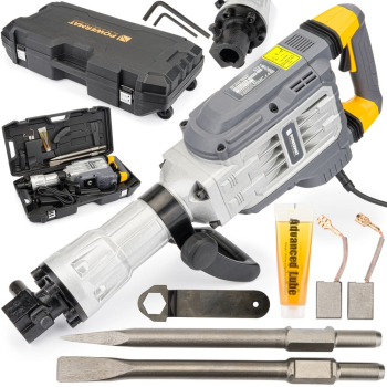 Picamer Ciocan Demolator Profesional HEX 3300W Forta Impact 65J 2000 BPM - Valiza cu Roti si Accesorii Inclus 