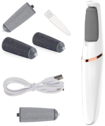Pila Electrica Profesionala cu acumulator pentru curatat calcaie si piele crapata 4 capete Bec LED 2 viteze Alba 