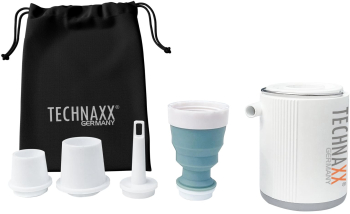 Pompa de aer electrica mini Technaxx TX-261 13.5W portabila baterie 1360 mAh lumina LED 5 capete incarcare USB-C alb 