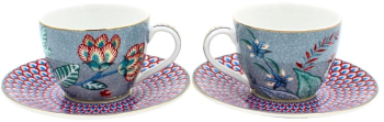 Set 2 cani cu farfurioare Pip Studio Light Blue 120ml colectia Flower Festival 