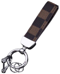 Breloc Elegant din Piele Autentica Bentita pentru Chei cu Catarama. Maro Inchis cu Maro deschis 