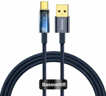 Cablu Baseus Explorer Auto Power-Off Fast Charge USB USB-C 100W 1m Albastru 