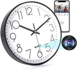Camera spion in Ceas de perete iUni W31 Wi-Fi Full HD Senzor de miscare Alb-Negru 