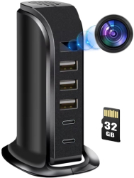 Camera Spion in Statie de Incarcare iUni IP91 32GB Wi-Fi Full HD Senzor de miscare 20W 2 porturi Type-C 3 porturi USB-A