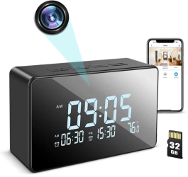 Ceas de birou cu Camera Spion iUni IP61 Full HD 32GB Wi-Fi Night Vision Termometru interior 