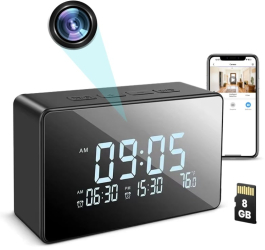 Ceas de birou cu Camera Spion iUni IP61 Full HD 8GB Wi-Fi Night Vision Termometru interior 
