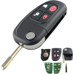 Cheie Auto Completa Programabila 433MHz cu 4 butoane cip 4D60 compatibila Jaguar X-Type S-Type XJ XJR XK XF cu electronica si lama 