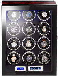 Cutie intors ceasuri automatice cu amprenta iUni Luxury Watch Winder 12 Mahon-Negru 