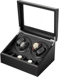 Cutie intors ceasuri iUni Watch Winder 4 + 6 spatii depozitare Piele ecologica Carbon 