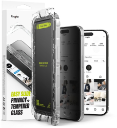 Folie pentru iPhone 16 / iPhone 15 set 2 - Ringke Easy Slide Tempered Glass - Privacy 