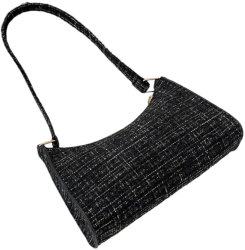 Geanta tip baguette model in carouri texturate - Negru 
