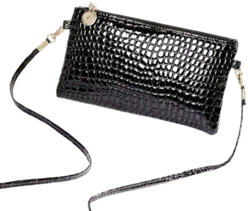 Geanta Tip Portofel cu Model Crocodil - Negru 