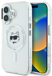 Husa pentru iPhone 16 - Karl Lagerfeld IML MagSafe KLHMP16SHLSCHH - White Choupettes Head 