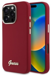 Husa pentru iPhone 16 Pro - Guess Silicone Script Metal Logo GUHCP16LSMBSLM - Red 