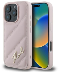 Husa pentru iPhone 16 Pro - Karl Lagerfeld Diagonal Quilted Script KLHCP16LPQDSMGP - Pink 