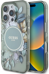 Husa pentru iPhone 16 Pro Max - Guess IML Flower & Tonal Circle MagSafe GUHMP16XHFWBDCEN - Green 