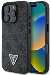 Husa pentru iPhone 16 Pro Max - Guess Leather 4G Triangle Strass GUHCP16XP4TDPK - Black 