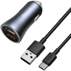 Incarcator auto Baseus Golden Contactor Pro Dual Incarcare rapida 2x USB 40W cablu USB-A la USB-C inclus Gri