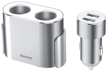 Incarcator auto Baseus High Efficiency 2 sloturi bricheta 80W +dual USB argintiu 