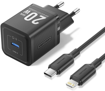 Incarcator pentru priza EU Type-C 20W GaN cablu USB-C la Lightning 1m - Vention TZ-FEPB0-EU-02 - Black