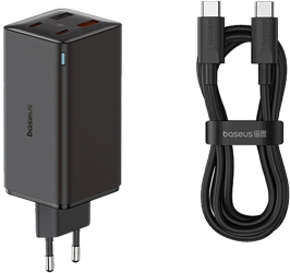 Incarcator retea Baseus GaN6 Pro 100W 2x USB-A 2x USB-C Fast Charge Cablu USB-C la USB-C inclus Negru 