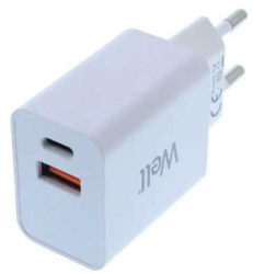 Incarcator retea Well 1x USB-A QC3.0 1x USB-C PD 30W alb PSUP-USB-WPQ3001WE-WL