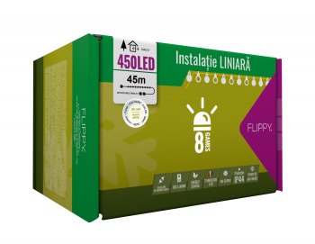 Instalatie Craciun 45 m 450 Led-uri Liniara Alb cald 8 jocuri de lumini Transformator Interconectabila Prelungitor 3 m inclus Fir Verde 