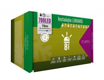 Instalatie Craciun 70 m 700 Led-uri Liniara Alb cald 8 jocuri de lumini Transformator Interconectabila Prelungitor 3 m inclus Fir Verde 