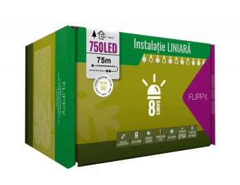Instalatie Craciun 75 m 750 Led-uri Liniara Alb cald 8 jocuri de lumini Transformator Interconectabila Prelungitor 3 m inclus Fir Verde