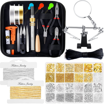 Kit Complet Confectionare Bijuterii Inele Bratari Cercei Lupa Inclusa 3 Clesti 1800+ Piese