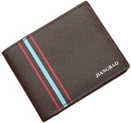 Portofel bifold pentru barbati minimalist din piele PU cu dungi - Maro 