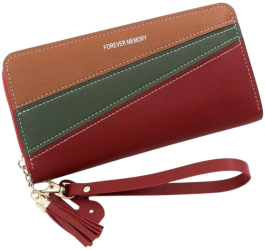 Portofel cu fermoar tip poseta design elegant si casual Model bloc de culori - Rosu Verde Maro 