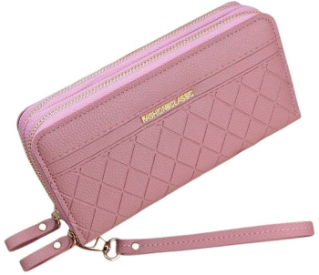 Portofel lung dublu pentru dama fashion clasic - Roz Coral 