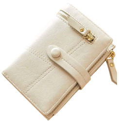 Portofel mic dama piele PU cu inchidere bifold elegant stil minimalist - Bej 
