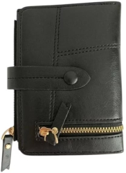 Portofel mic dama piele PU cu inchidere bifold elegant stil minimalist - Negru 