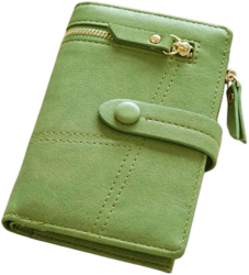 Portofel mic dama piele PU cu inchidere bifold elegant stil minimalist - Verde 