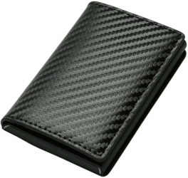 Portofel Premium pentru carduri Trifold din aliaj de aluminiu si piele PU cu blocare RFID - Carbon 