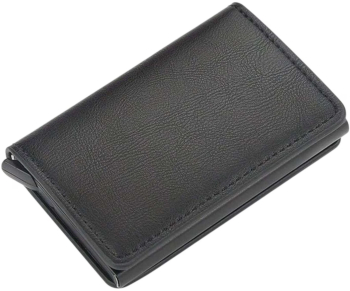 Portofel Premium pentru carduri Trifold din aliaj de aluminiu si piele PU cu blocare RFID - Negru 