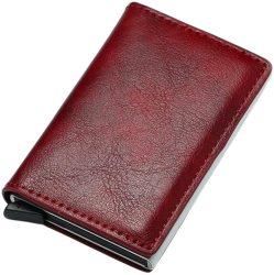 Portofel Premium pentru carduri Trifold din aliaj de aluminiu si piele PU cu blocare RFID - Rosu 