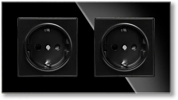 Priza dubla cu rama din sticla securizata iUni WS2 16A Black 